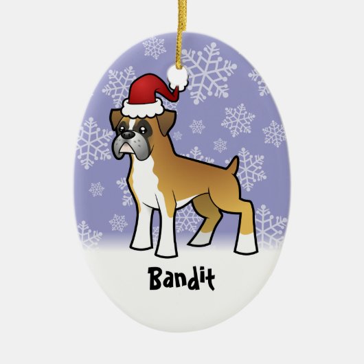 Weihnachtsboxer (addieren Sie Ihren Haustiernamen) Keramik Ornament (Vorne)