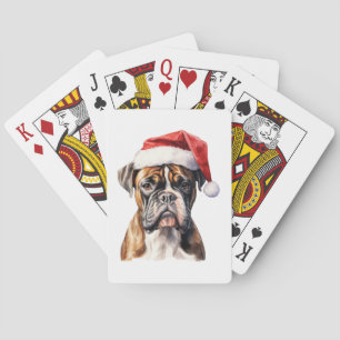 Weihnachtsboxer-Hunde mit Weihnachtsmannmütze Spielkarten