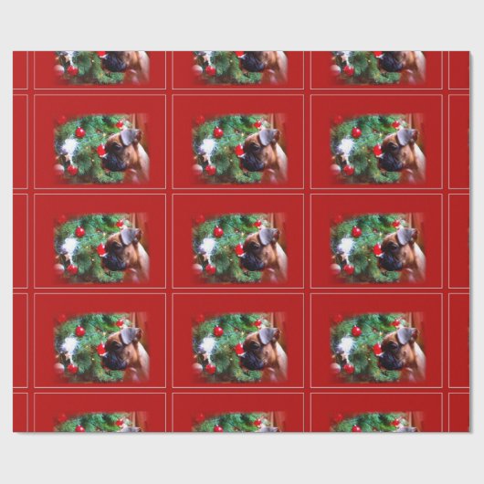 Weihnachtsboxer-Hundeschleife Geschenkpapier (Flach)