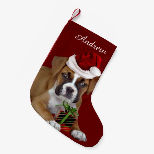 Weihnachtsboxer-Welpe Strumpf Kleiner Weihnachtsstrumpf (Vorderansicht (hängend))