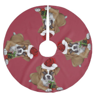 Weihnachtsboxer-Welpen-Baum-Rock Polyester Weihnachtsbaumdecke