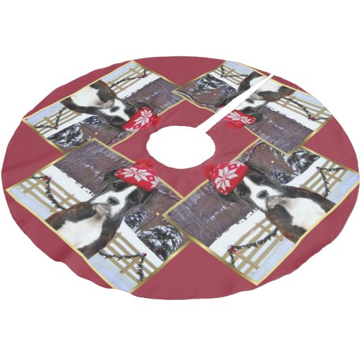 Weihnachtsboxerwelpe Polyester Weihnachtsbaumdecke (Schrägansicht)