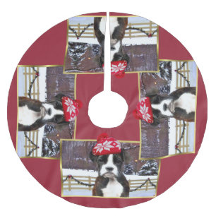 Weihnachtsboxerwelpe Polyester Weihnachtsbaumdecke