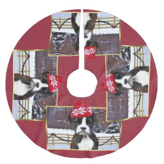 Weihnachtsboxerwelpe Polyester Weihnachtsbaumdecke (Vorderseite)
