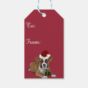 Weihnachtsboxerwelpen-Geschenkumbauten Geschenkanhänger