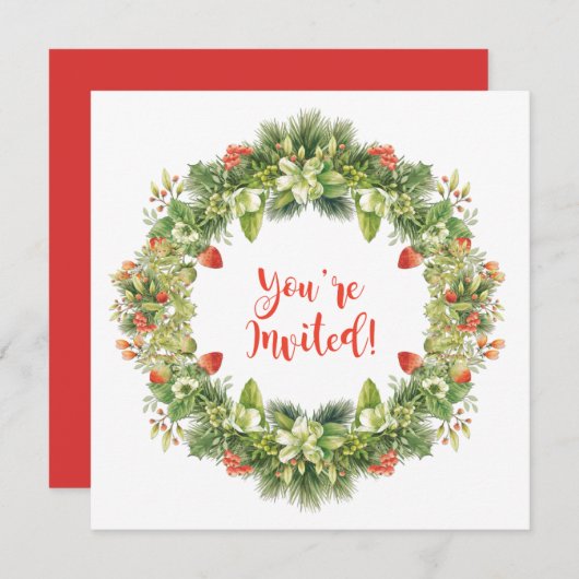 Weihnachtsbrand Berries Blume Holly Pine Einladung (Vorne/Hinten)