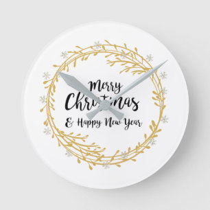 Weihnachtsbrand mit Silberschneeflocken aus Glitze Runde Wanduhr