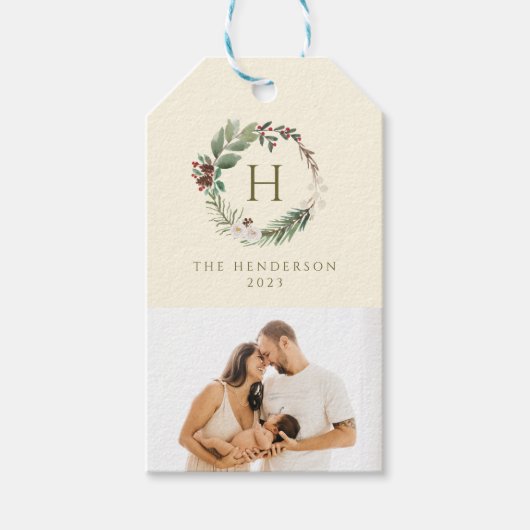 Weihnachtsbrand-Monogram-Foto Geschenkanhänger (Vorderseite)