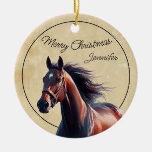 Weihnachtsbrauch Name & Datum Braunes Pferd Keramik Ornament