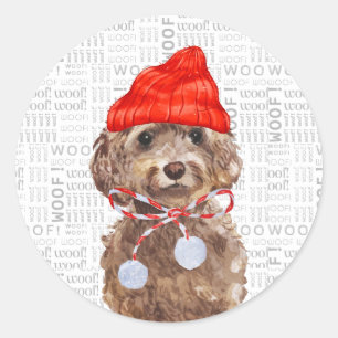 Weihnachtsbräune Cockapoo Dog Wasserfarbe Santa Ma Runder Aufkleber