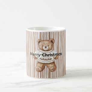 Weihnachtsbrauner Creme-Teddybär mit Streifen Kaffeetasse