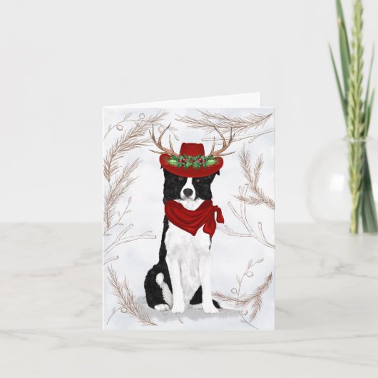 Weihnachtsbräuner Hund und Botanische Kiefern Feiertagskarte (Vorderseite)