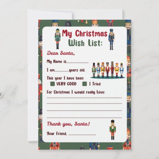 Weihnachtsbrief an den Weihnachtsmann - Nutcracker Einladung (Vorderseite)