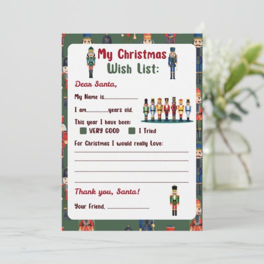 Weihnachtsbrief an den Weihnachtsmann - Nutcracker Einladung (Stehend Vorderseite)