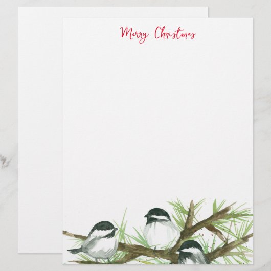 Weihnachtsbrief Chickadee Birds Nature Briefbogen (Vorne/Hinten)