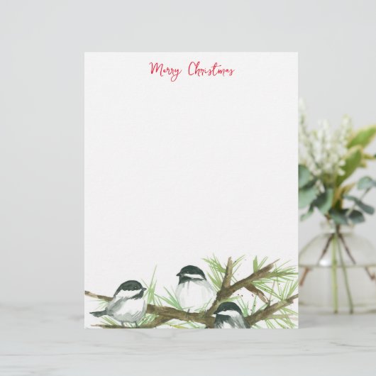 Weihnachtsbrief Chickadee Birds Nature Briefbogen (Stehend Vorderseite)