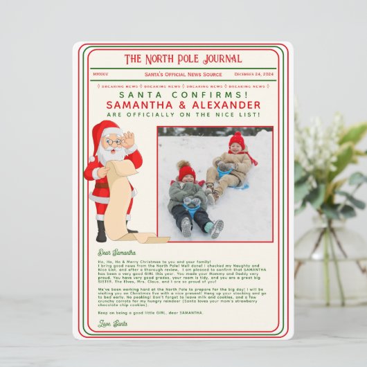 Weihnachtsbrief der Zeitung Santa North Pole (Stehend Vorderseite)