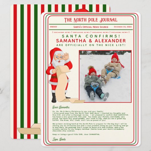 Weihnachtsbrief der Zeitung Santa North Pole (Vorne/Hinten)
