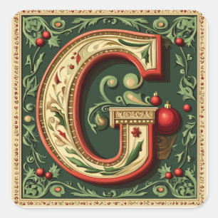 Weihnachtsbrief G mit Gold Quadratischer Aufkleber