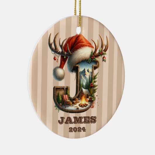 Weihnachtsbrief J Rustic Winter Camp Keramik Ornament (Rechts)