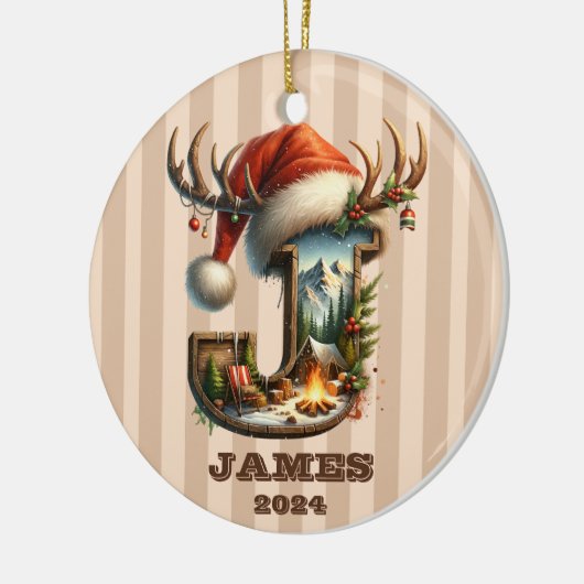 Weihnachtsbrief J Rustic Winter Camp Keramik Ornament (Links)