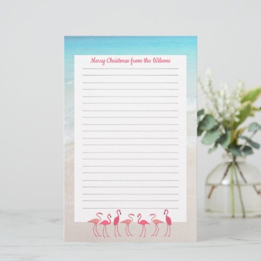 Weihnachtsbrief Linierte Papier Flamingos Design (Stehend Vorderseite)