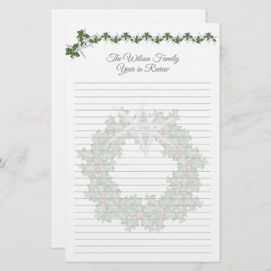 Weihnachtsbrief Starfish Holly Liner Papier (Vorne/Hinten)