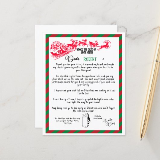 Weihnachtsbrief vom Weihnachtsmann (Vorderseite/Rückseite Beispiel)