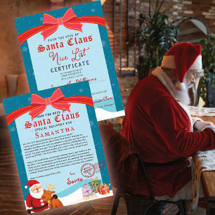 Weihnachtsbrief von Santa Nice List Urkunde