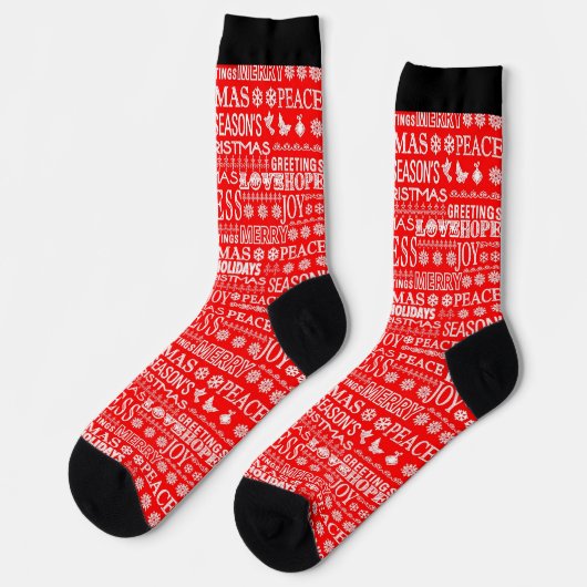 Weihnachtsbriefe Textmuster in rot und weiß Socken (Linkes Detail)
