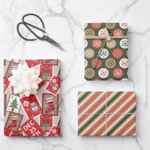 Weihnachtsbriefmarken Ornamente Geschenkpapier Set