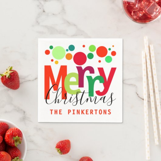 Weihnachtsbright Dots Moderne Typografie Monogramm Serviette (Beispiel)