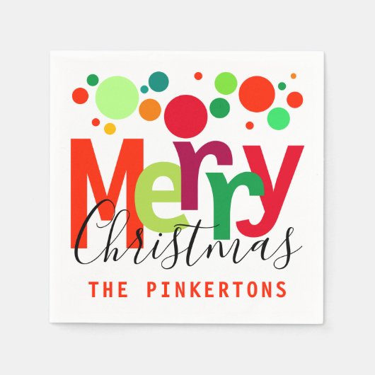Weihnachtsbright Dots Moderne Typografie Monogramm Serviette (Vorderseite)