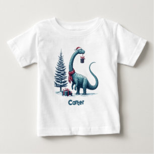 Weihnachtsbrontosaurus-Dinosaurier Baby T-shirt
