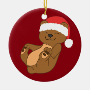 Weihnachtsbrown-Bär mit roter Weihnachtsmannmütz Keramikornament