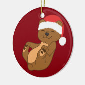 Weihnachtsbrown-Bär mit roter Weihnachtsmannmütze Keramikornament (Links)