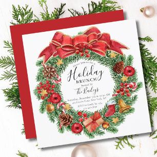 Weihnachtsbrunch Watercolor Floral Kranz Einladung