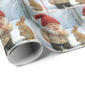 Weihnachtsbrunnen mit Candy Cane im Schneewald Geschenkpapier (Rolleneckpunkt)