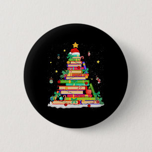 Weihnachtsbuch Bibliothek Baum Lichter Lustiger Bi Button