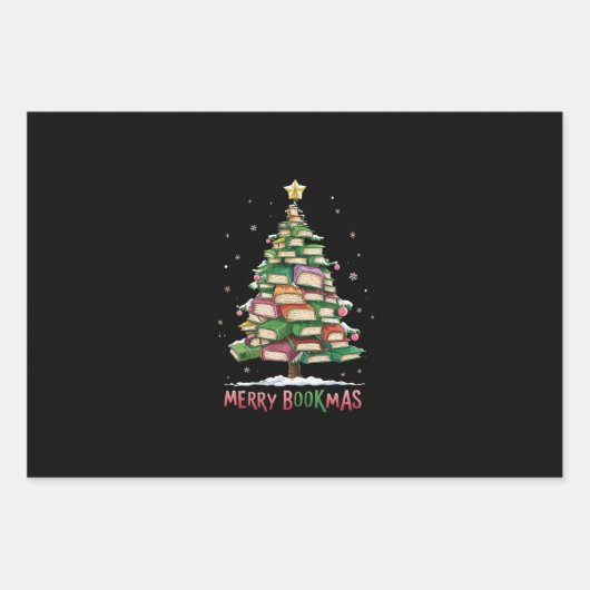 Weihnachtsbuch "Lover Tree Librarian Merry Bookmas Geschenkpapier Set (Vorderseite)