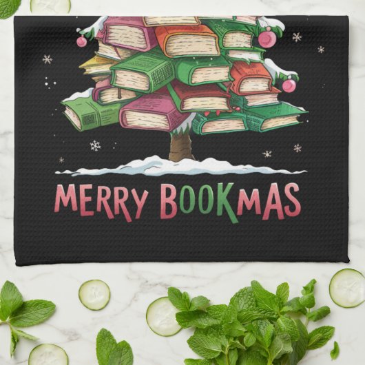 Weihnachtsbuch "Lover Tree Librarian Merry Bookmas Geschirrtuch (Gefaltet)