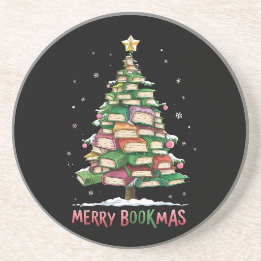 Weihnachtsbuch "Lover Tree Librarian Merry Bookmas Getränkeuntersetzer (Vorne)