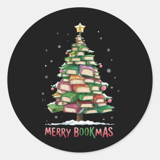 Weihnachtsbuch "Lover Tree Librarian Merry Bookmas Runder Aufkleber (Vorderseite)