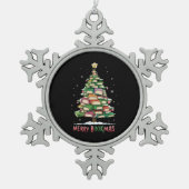 Weihnachtsbuch "Lover Tree Librarian Merry Bookmas Schneeflocken Zinn-Ornament (Vorderseite)