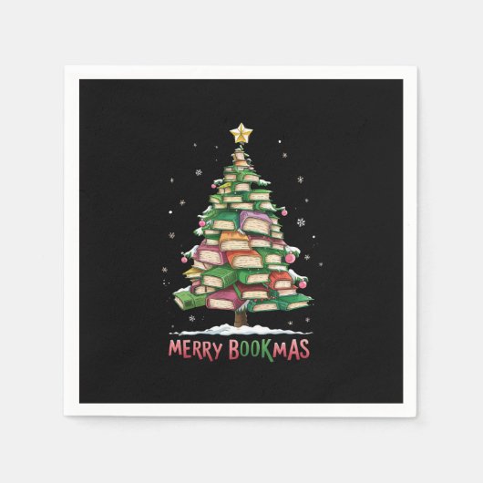 Weihnachtsbuch "Lover Tree Librarian Merry Bookmas Serviette (Vorderseite)