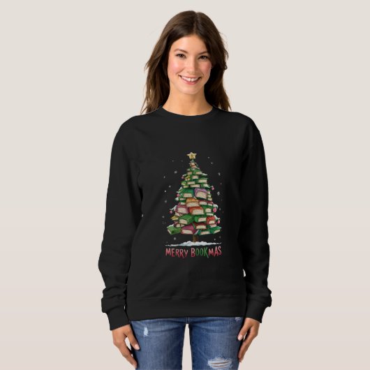 Weihnachtsbuch "Lover Tree Librarian Merry Bookmas Sweatshirt (Vorne ganz)