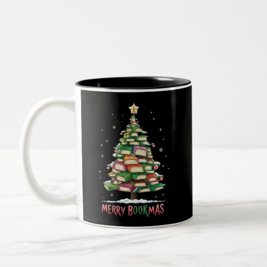 Weihnachtsbuch "Lover Tree Librarian Merry Bookmas Zweifarbige Tasse (Links)
