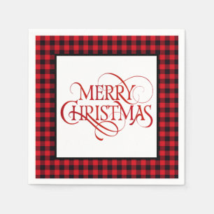 Weihnachtsbuch Napkins Red & Black Buffalo Kariert Serviette