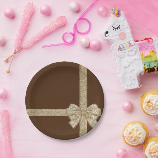 Weihnachtsbuch-Teller, Beige Bow Pappteller (Party)