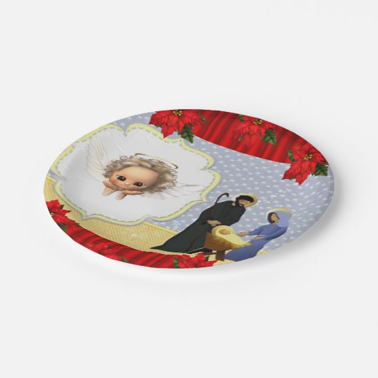 Weihnachtsbuch-Teller, Engel, Jesus Christus Pappteller (Schrägansicht)